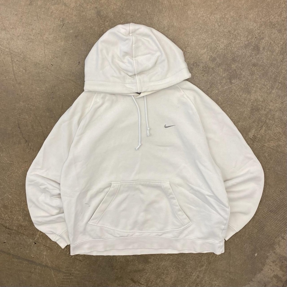 Vintage Y2K Nike Swoosh Grey Tag Essential White Hoodie Size Large